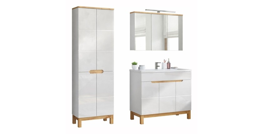 Badezimmer-Set ERMANO: Waschtischunterschrank 100cm + Einbauwaschbecken + Siphon + Stauraum mit Spiegeln