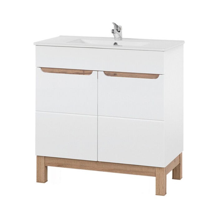 Badezimmer-Set ERMANO: Waschtischunterschrank 80cm + rechteckiges Einbauwaschbecken + Siphon