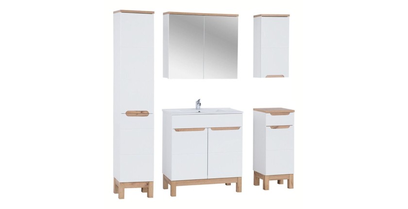 Ensemble ERMANO avec meuble sous vasque 80cm, rangements suspendus et posés, miroirs
