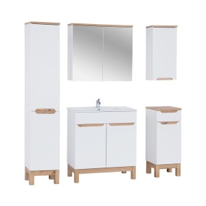 Ensemble ERMANO avec meuble sous vasque 80cm, rangements suspendus et posés, miroirs
