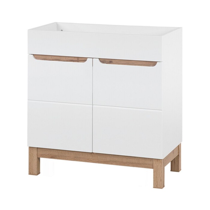 Set ERMANO: onderbouwmeubel 80cm + inbouwwastafel + sifon + kolom + opbergruimtes met spiegels