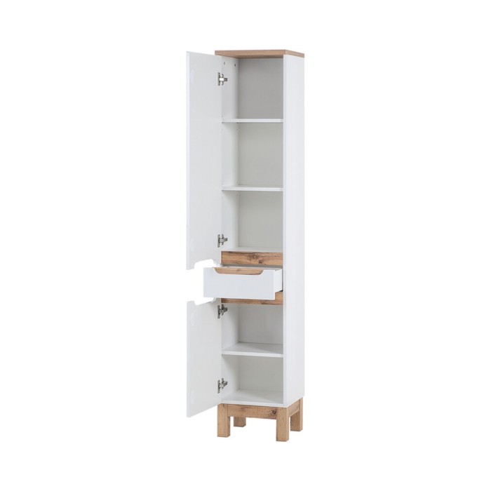 Set ERMANO: onderbouwmeubel 80cm + inbouwwastafel + sifon + kolom + opbergruimtes met spiegels