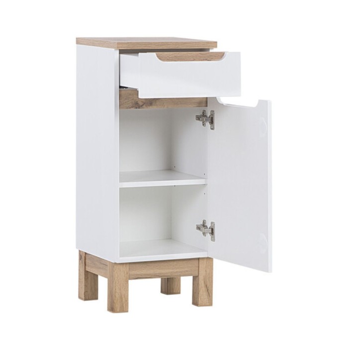 Set ERMANO: onderbouwmeubel 80cm + inbouwwastafel + sifon + kolom + opbergruimtes met spiegels