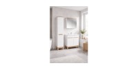Ensemble ERMANO avec meuble sous vasque 80cm, colonne avec panier à linge intégré et rangement avec miroir mis en situation