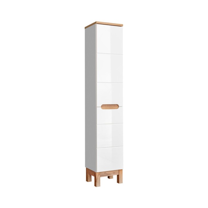 Set ERMANO: Waschtischunterschrank 80cm + Einbauwaschbecken + Hochschrank mit integriertem Wäschekorb + Stauraum mit Spiegeln