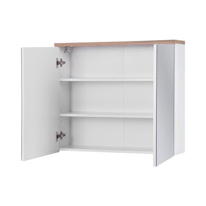 Set ERMANO: Waschtischunterschrank 80cm + Einbauwaschbecken + Hochschrank mit integriertem Wäschekorb + Stauraum mit Spiegeln