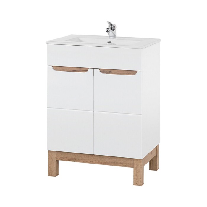 Badezimmer-Set ERMANO: Waschtischunterschrank 60cm + rechteckiges Einbauwaschbecken + Siphon