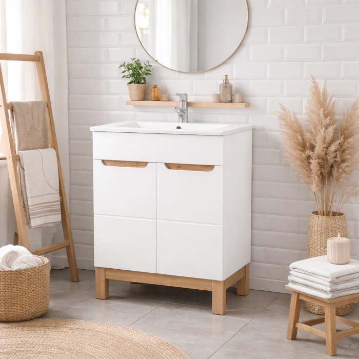 Badezimmer-Set ERMANO: Waschtischunterschrank 60cm + rechteckiges Einbauwaschbecken + Siphon