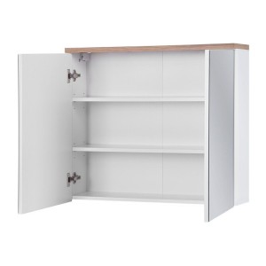 Set ERMANO: Waschtischunterschrank 80cm + Einbauwaschbecken + Siphon + Hochschrank + Stauraum mit Spiegeln