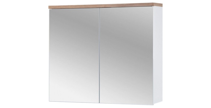 Set ERMANO: Waschtischunterschrank 80cm + Einbauwaschbecken + Siphon + Hochschrank + Stauraum mit Spiegeln