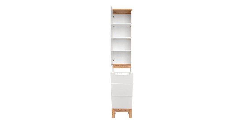 Set ERMANO: Waschtischunterschrank 80cm + Einbauwaschbecken + Siphon + Hochschrank + Stauraum mit Spiegeln