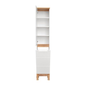 Set ERMANO: Waschtischunterschrank 80cm + Einbauwaschbecken + Siphon + Hochschrank + Stauraum mit Spiegeln