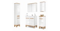 Set ERMANO: Waschtischunterschrank 80cm + Einbauwaschbecken + Siphon + Hochschrank + Stauraum mit Spiegeln