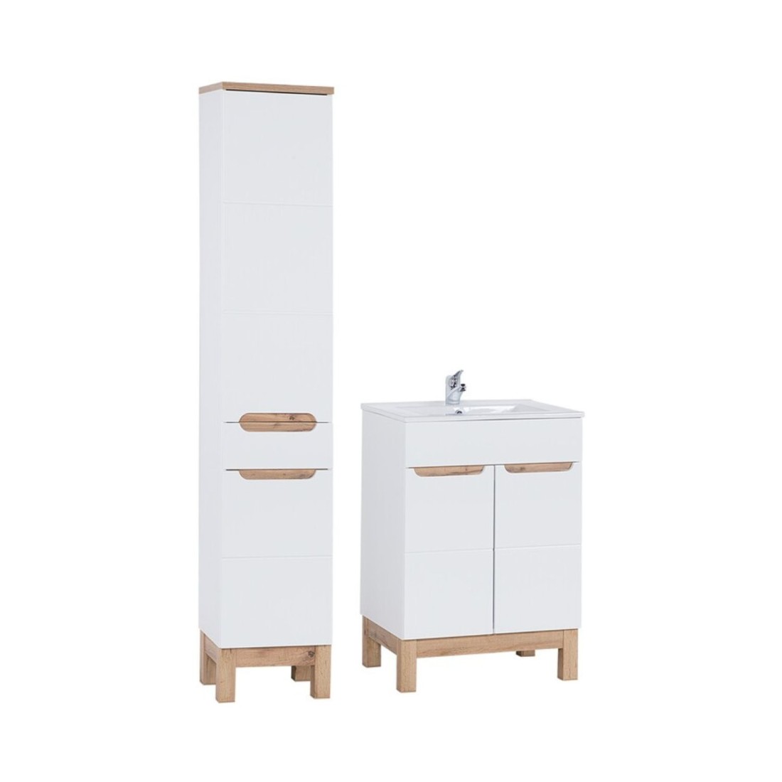 Ensemble ERMANO : meuble sous vasque 60cm et colonne de rangement