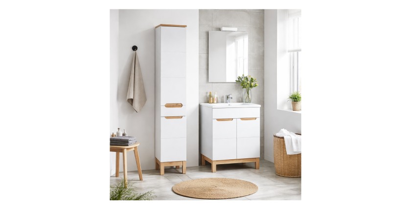 Ensemble ERMANO : meuble sous vasque 60cm et colonne de rangement mis en situation