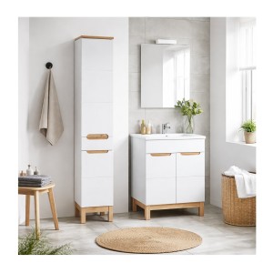 Ensemble ERMANO : meuble sous vasque 60cm et colonne de rangement mis en situation