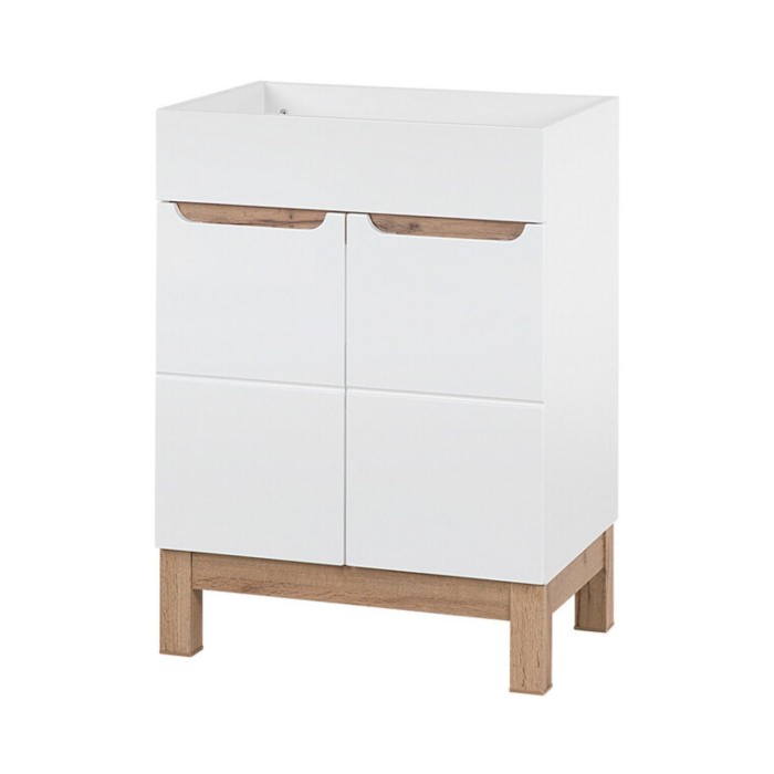 Set ERMANO: onderkast 60cm + rechthoekige inbouwwastafel + sifon + kolom + opbergmeubel met spiegels