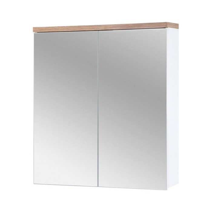 Set ERMANO: onderkast 60cm + rechthoekige inbouwwastafel + sifon + kolom + opbergmeubel met spiegels