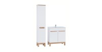 Ensemble ERMANO : meuble sous vasque 80cm + colonne de rangement avec panier à linge