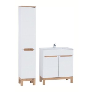 Ensemble ERMANO : meuble sous vasque 80cm + colonne de rangement avec panier à linge