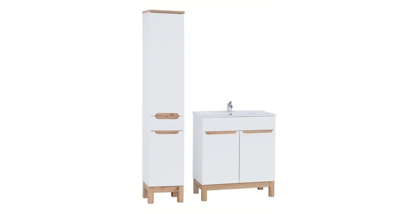 Ensemble ERMANO : meuble sous vasque 80cm + colonne de rangement