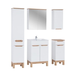 Ensemble ERMANO complet : meuble sous vasque 60cm, colonne, rangements et rangement avec miroirs