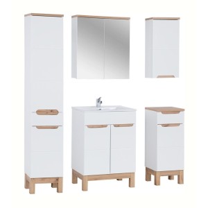 Ensemble ERMANO complet : meuble sous vasque 60cm, colonne, rangements et rangement avec miroirs