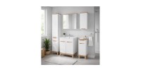 Ensemble ERMANO complet : meuble sous vasque 60cm, colonne, rangements et rangement avec miroirs mis en situation