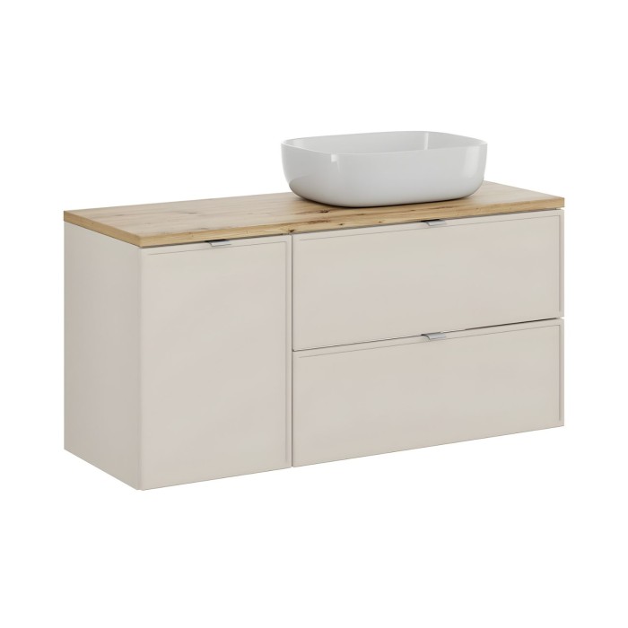 Badezimmer-Set BRAZZA: Unterschrank 120cm mit integriertem Wäschekorb + Platte für Waschbecken + Aufsatzwaschbecken