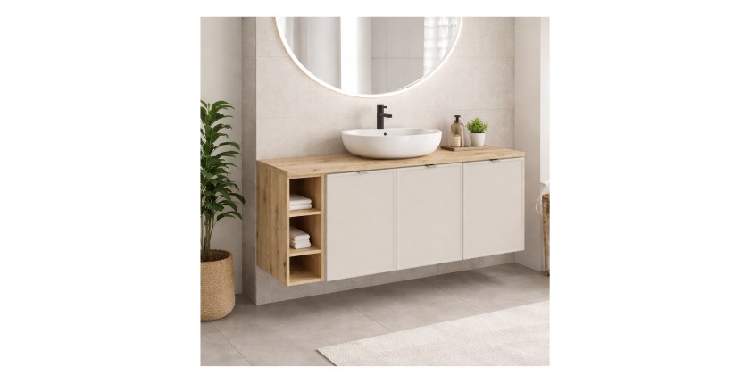 Ensemble BRAZZA à placards 120cm avec meuble sous vasque et niches visibles mis en situation