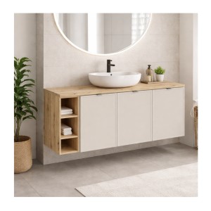 Ensemble BRAZZA à placards 120cm avec meuble sous vasque et niches visibles mis en situation