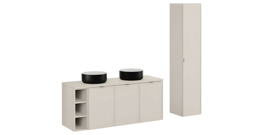 Ensemble BRAZZA : meuble sous vasque, niches visible, colonne et vasque noire