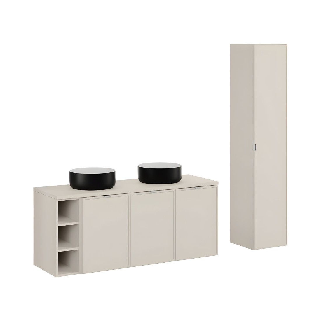 Ensemble BRAZZA : meuble sous vasque, niches visible, colonne et vasque noire