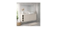 Conjunto BRAZZA: muebles bajo lavabo de 140cm con nichos visibles + encimera para lavabo + lavabo redondo de sobreponer