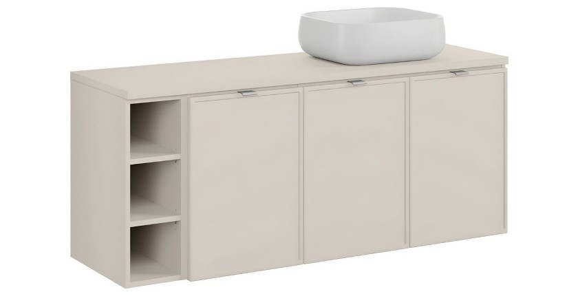 Conjunto BRAZZA: muebles bajo lavabo de 140cm con nichos visibles + encimera para lavabo + lavabo redondo de sobreponer