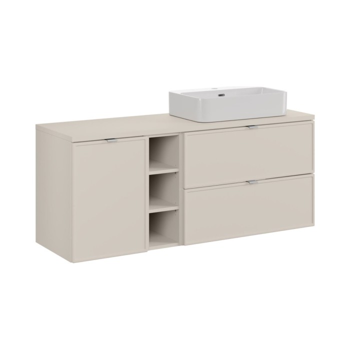 Conjunto BRAZZA: muebles bajo lavabo de 140cm con nichos visibles y cesto para ropa integrado + encimera para lavabo + lavabo so