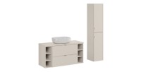 Ensemble BRAZZA : meuble sous vasque à tiroirs, colonne, niches visibles, vasque à poser