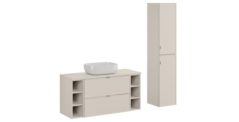 Ensemble BRAZZA : meuble sous vasque à tiroirs, colonne, niches visibles, vasque à poser