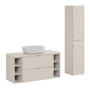 Ensemble BRAZZA : meuble sous vasque à tiroirs, colonne, niches visibles, vasque à poser