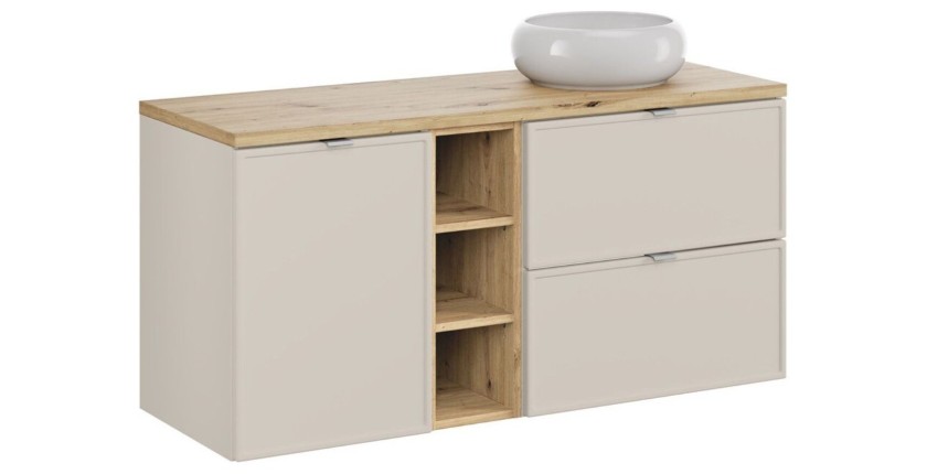 Conjunto BRAZZA: muebles bajo lavabo de 120cm con nichos visibles y cesto para la ropa + encimera para lavabo + lavabo sobre enc