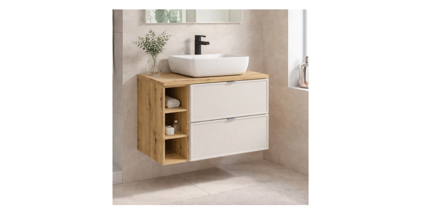 Badezimmer-Set BRAZZA: Waschtischunterschrank 80cm mit sichtbaren Fächern + Platte für Waschbecken