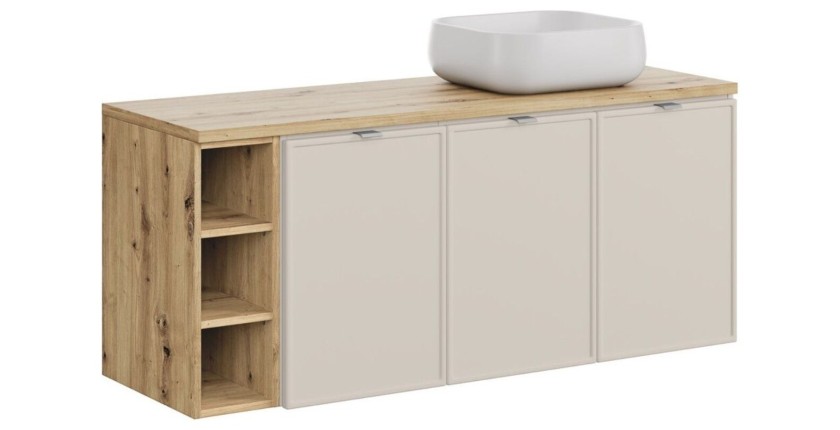 Ensemble BRAZZA : meuble sous vasque à placards, niche visible et vasque à poser carrée arrondie