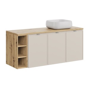 Ensemble BRAZZA : meuble sous vasque à placards, niche visible et vasque à poser carrée arrondie