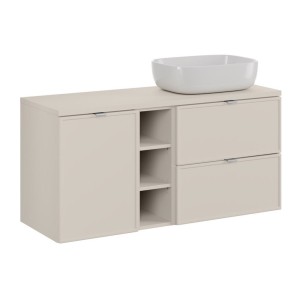 Ensemble BRAZZA : meuble sous vasque à tiroirs, niches visibles, panier à linge et vasque à poser