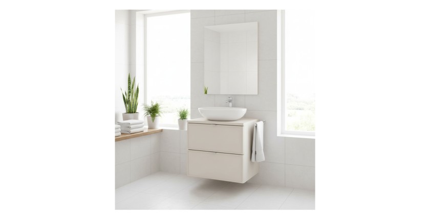 Ensemble BRAZZA : meuble sous vasque et plan pour vasque coloris cachemire 60cm mis en situation