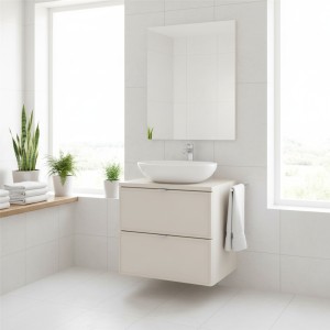 Ensemble BRAZZA : meuble sous vasque et plan pour vasque coloris cachemire 60cm mis en situation