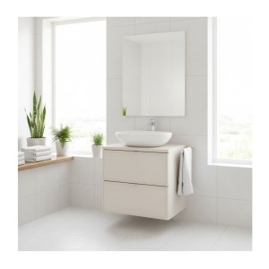 Ensemble BRAZZA : meuble sous vasque et plan pour vasque coloris cachemire 60cm mis en situation