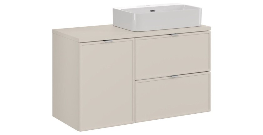 Ensemble BRAZZA 100cm : meuble sous vasque à tiroirs, panier à linge, plan pour vasque et vasque à poser rectangulaire