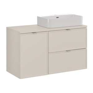 Ensemble BRAZZA 100cm : meuble sous vasque à tiroirs, panier à linge, plan pour vasque et vasque à poser rectangulaire