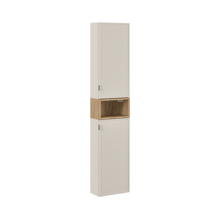 Columna de baño BRAZZA: almacenamientos cerrados color cachemira y nicho abierto aspecto madera